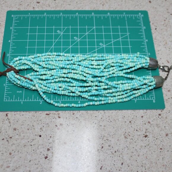 Beautiful Turquoise & Orange Large Cross on Leather Tied to Multi Bead Necklace - Picture 10 of 11